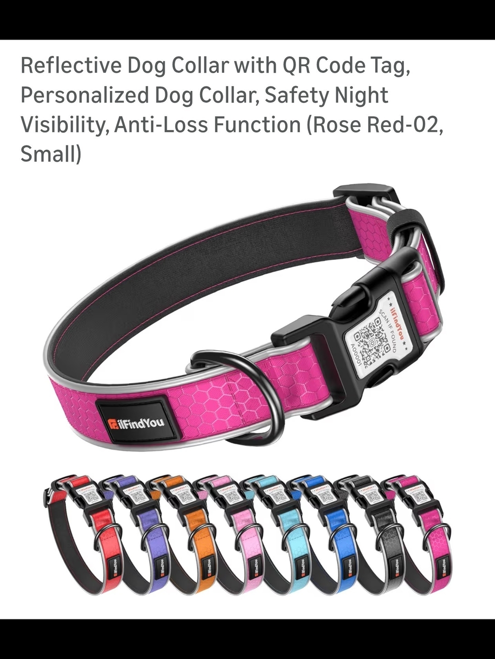 Reflective Pink Dog Collar with QR Code Tag